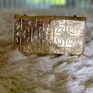 Tory Burch Gold Clutch with shoulder chain